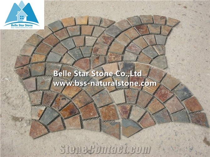 Chinese Multicolour Slate Fan Flagstone Patio,Sunset Slate Fan Flagstone Walkway Pavers,Rusty Slate Flagstone Paving,Copper Rust Slate Flagstone Driveway,Autumn Rose Flagstone Courtyard