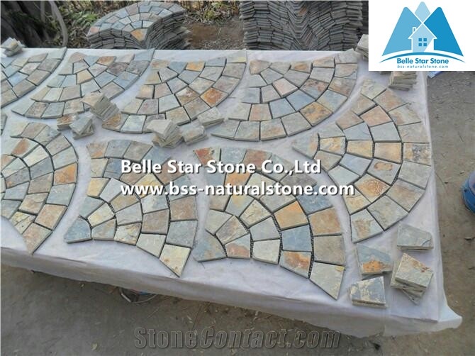 Chinese Multicolour Slate Fan Flagstone Patio,Sunset Slate Fan Flagstone Walkway Pavers,Rusty Slate Flagstone Paving,Copper Rust Slate Flagstone Driveway,Autumn Rose Flagstone Courtyard