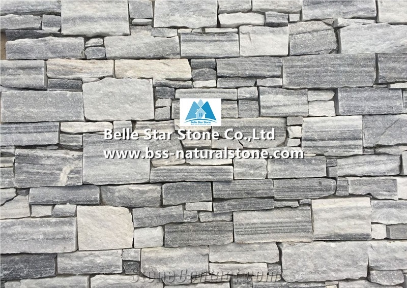 Cloudy Grey Quartzite Stone Cladding with Steel Wire Back,Silver Clouds Quartzite Culture Stone,Grey Cloud Stacked Stone,Natural Clouds Quartzite Ledgestone,Real Stone Veneer,Thick Stone Panel