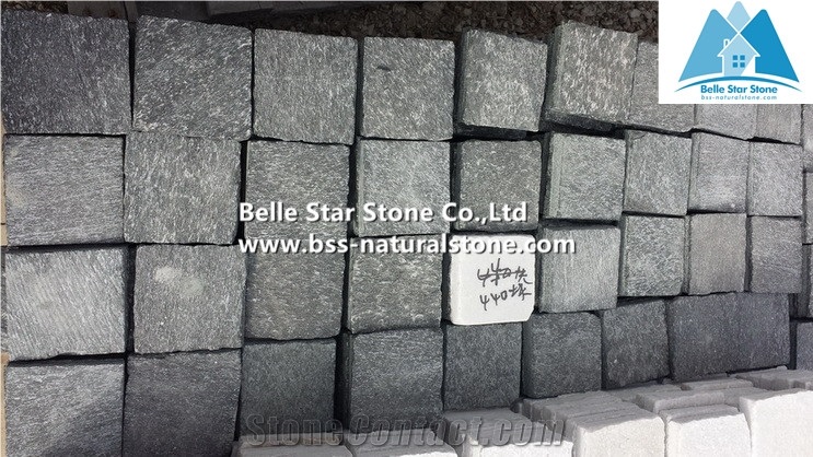Flamed Black Quartzite Cube Stone,Quartzite Walkway Pavers,Natural Stone Paving Sets,Black Driveway Paving Stone,Patio Flooring