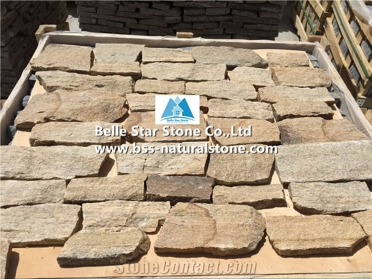 Golden Yellow Quartzite Fieldstone,Quartzite Thin Ledgestone,Real Field Stone Veneer,Yellow Loose Veneer,Natural Loose Stone,Loose Ledgestone,Yellow L Corner Stone,Yellow Quoins,Landscaping Stones