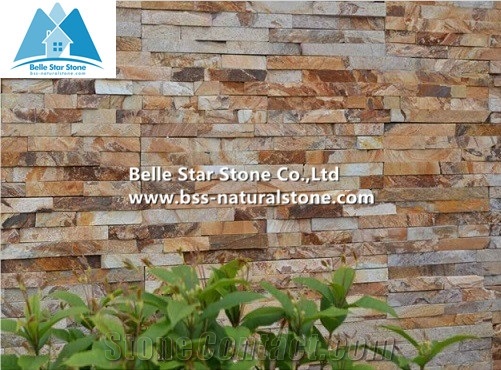 Golden Yellow Split Face Slate Culture Stone,Natural Stone Veneer,Yellow Z Clad Stacked Stone,Fireplace Stone Cladding,Outdoor Stone Wall Panel,Porches Ledger Panels