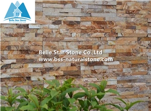 Golden Yellow Split Face Slate Culture Stone,Natural Stone Veneer,Yellow Z Clad Stacked Stone,Fireplace Stone Cladding,Outdoor Stone Wall Panel,Porches Ledger Panels