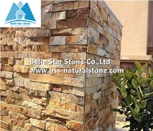 Golden Yellow Split Face Slate Culture Stone,Natural Stone Veneer,Yellow Z Clad Stacked Stone,Fireplace Stone Cladding,Outdoor Stone Wall Panel,Porches Ledger Panels