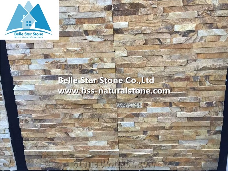 Golden Yellow Split Face Slate Culture Stone,Natural Stone Veneer,Yellow Z Clad Stacked Stone,Fireplace Stone Cladding,Outdoor Stone Wall Panel,Porches Ledger Panels