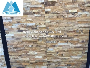 Golden Yellow Split Face Slate Culture Stone,Natural Stone Veneer,Yellow Z Clad Stacked Stone,Fireplace Stone Cladding,Outdoor Stone Wall Panel,Porches Ledger Panels