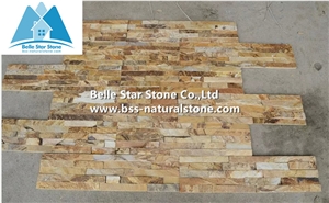 Golden Yellow Split Face Slate Culture Stone,Natural Stone Veneer,Yellow Z Clad Stacked Stone,Fireplace Stone Cladding,Outdoor Stone Wall Panel,Porches Ledger Panels