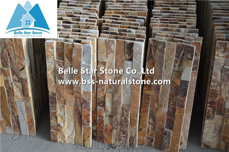 Golden Yellow Split Face Slate Culture Stone,Natural Stone Veneer,Yellow Z Clad Stacked Stone,Fireplace Stone Cladding,Outdoor Stone Wall Panel,Porches Ledger Panels