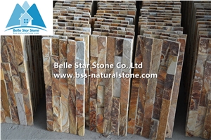Golden Yellow Split Face Slate Culture Stone,Natural Stone Veneer,Yellow Z Clad Stacked Stone,Fireplace Stone Cladding,Outdoor Stone Wall Panel,Porches Ledger Panels
