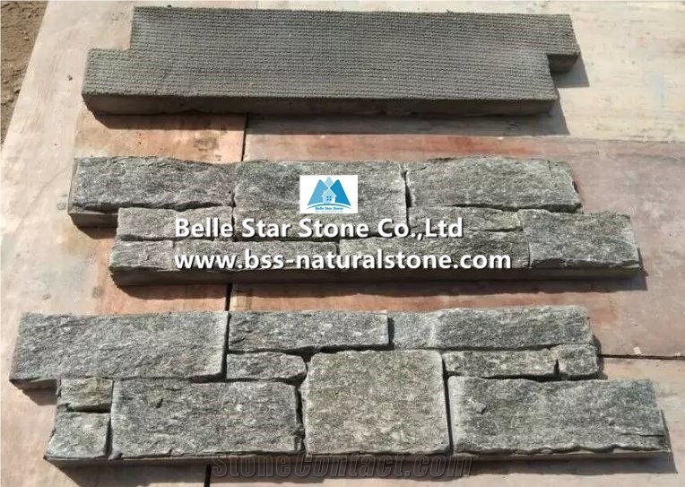 Green Quartzite Cemented Stacked Stone,Quartzite Z Clad Stone Cladding with Concrete Back,Green Stone Panel,Quartzite Ledgestone,Natural Ledger Panels,Green Stone Veneer,Quartzite Culture Stone