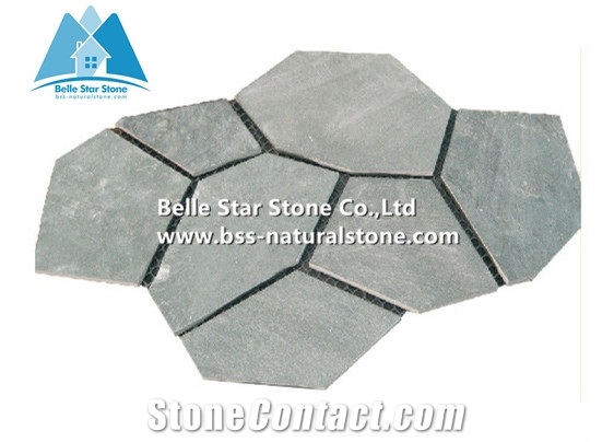 Green Riven Slate Meshed Flagstone,Split Face Slate Flagstone Patio,Green Flagstone Pavers,Natural Flagstone Walkway,Slate Flagstone Courtyard,Green Slate Flagstone Paving Stone,Flagstone Wall