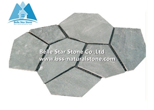 Green Riven Slate Meshed Flagstone,Split Face Slate Flagstone Patio,Green Flagstone Pavers,Natural Flagstone Walkway,Slate Flagstone Courtyard,Green Slate Flagstone Paving Stone,Flagstone Wall