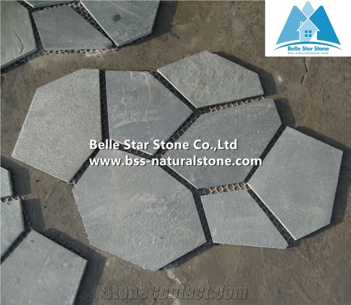 Green Riven Slate Meshed Flagstone,Split Face Slate Flagstone Patio,Green Flagstone Pavers,Natural Flagstone Walkway,Slate Flagstone Courtyard,Green Slate Flagstone Paving Stone,Flagstone Wall