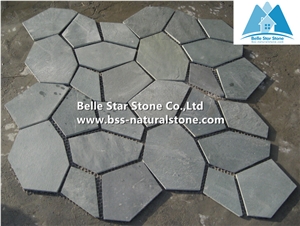 Green Riven Slate Meshed Flagstone,Split Face Slate Flagstone Patio,Green Flagstone Pavers,Natural Flagstone Walkway,Slate Flagstone Courtyard,Green Slate Flagstone Paving Stone,Flagstone Wall