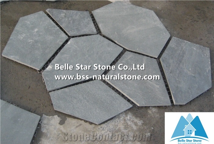 Green Riven Slate Meshed Flagstone,Split Face Slate Flagstone Patio,Green Flagstone Pavers,Natural Flagstone Walkway,Slate Flagstone Courtyard,Green Slate Flagstone Paving Stone,Flagstone Wall