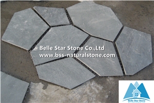Green Riven Slate Meshed Flagstone,Split Face Slate Flagstone Patio,Green Flagstone Pavers,Natural Flagstone Walkway,Slate Flagstone Courtyard,Green Slate Flagstone Paving Stone,Flagstone Wall