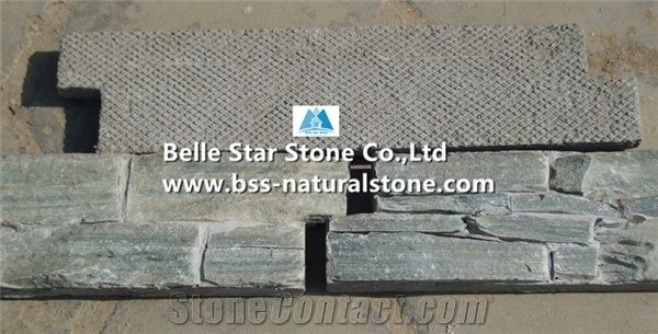 Green Slate Cemented Stacked Stone,Split Face Slate Ledgestone with Concrete Back,Green Stacked Stone,Natural Slate Z Clad Stone Cladding,Green Stone Panel,Slate Stone Veneer,Natural Slate Ledger Pane