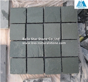 Green Split Face Slate Meshed Cube Stone,Riven Slate Meshed Flagstone Patio,Natural Flagstone Driveway Pavers,Green Flagstone Walkway,Flagstone Patio Floor Tiles