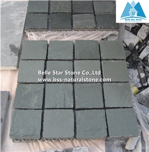 Green Split Face Slate Meshed Cube Stone,Riven Slate Meshed Flagstone Patio,Natural Flagstone Driveway Pavers,Green Flagstone Walkway,Flagstone Patio Floor Tiles