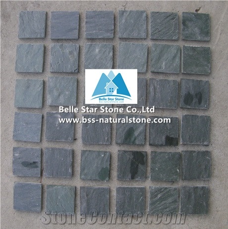 Green Split Face Slate Meshed Cube Stone,Riven Slate Meshed Flagstone Patio,Natural Flagstone Driveway Pavers,Green Flagstone Walkway,Flagstone Patio Floor Tiles