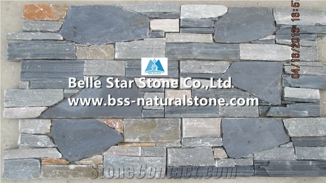 Grey Back Oyster Slate Cemented Ledgestone,Mixed Colors Slate Culture Stone with Concrete Back,Grey/Charcoal Grey/White Gold Stacked Stone,Natural Z Clad Stone Cladding,Slate Stone Wall Panel