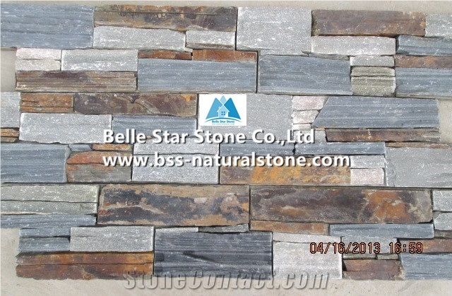 Grey Back Oyster Slate Cemented Ledgestone,Mixed Colors Slate Culture Stone with Concrete Back,Grey/Charcoal Grey/White Gold Stacked Stone,Natural Z Clad Stone Cladding,Slate Stone Wall Panel