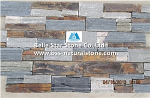 Grey Back Oyster Slate Cemented Ledgestone,Mixed Colors Slate Culture Stone with Concrete Back,Grey/Charcoal Grey/White Gold Stacked Stone,Natural Z Clad Stone Cladding,Slate Stone Wall Panel