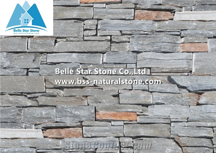 Grey Slate Cemented Z Clad Stone Cladding,Natural Stacked Stone,Grey Culture Stone Veneer,Exterior Wall Ledgestone Panels,Pillar Wall Stone Panel