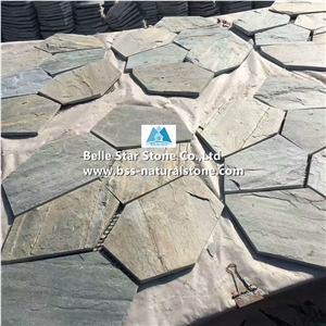 Grey Slate Meshed Flagstone,Split Face Slate Flagstone Patio Pavers,P013 Slate Flagstone Courtyard Pavers,Flagstone Walkway Pavers,Flagstone Patio,Flagstone Wall Cladding,Flagstone Paving Stone