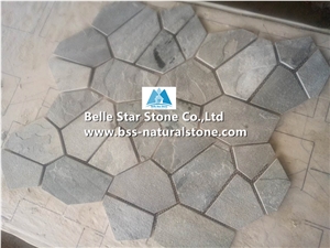 Grey Slate Meshed Flagstone,Split Face Slate Flagstone Patio Pavers,P013 Slate Flagstone Courtyard Pavers,Flagstone Walkway Pavers,Flagstone Patio,Flagstone Wall Cladding,Flagstone Paving Stone