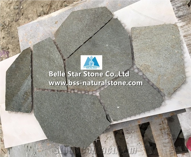 Grey Slate Meshed Flagstone,Split Face Slate Flagstone Patio Pavers,P013 Slate Flagstone Courtyard Pavers,Flagstone Walkway Pavers,Flagstone Patio,Flagstone Wall Cladding,Flagstone Paving Stone
