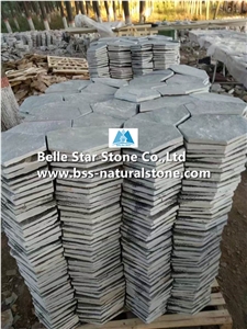 Grey Slate Meshed Flagstone,Split Face Slate Flagstone Patio Pavers,P013 Slate Flagstone Courtyard Pavers,Flagstone Walkway Pavers,Flagstone Patio,Flagstone Wall Cladding,Flagstone Paving Stone