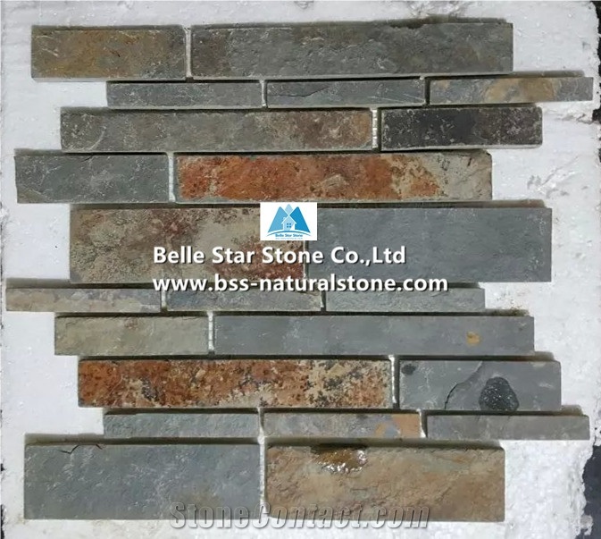 Multicolor Riven Slate Mosaic,Rusty Split Face Slate Wall Mosaic,Copper Rust Slate Floor Mosaic,Autumn Rose Slate Stone Mosaic,Multicolour Slate Mosaic Pattern,Natural Split Face Mosaic Tiles