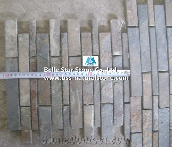 Multicolor Riven Slate Mosaic,Rusty Split Face Slate Wall Mosaic,Copper Rust Slate Floor Mosaic,Autumn Rose Slate Stone Mosaic,Multicolour Slate Mosaic Pattern,Natural Split Face Mosaic Tiles