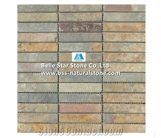 Multicolor Riven Slate Mosaic,Rusty Split Face Slate Wall Mosaic,Copper Rust Slate Floor Mosaic,Multicolour Slate Stone Mosaic,Sunset Slate Mosaic Pattern,Autumn Rose Mosaic Tiles,Natural Stone Mosaic