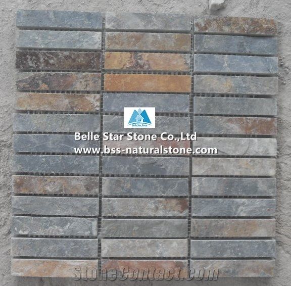 Multicolor Riven Slate Mosaic,Rusty Split Face Slate Wall Mosaic,Copper Rust Slate Floor Mosaic,Multicolour Slate Stone Mosaic,Sunset Slate Mosaic Pattern,Autumn Rose Mosaic Tiles,Natural Stone Mosaic