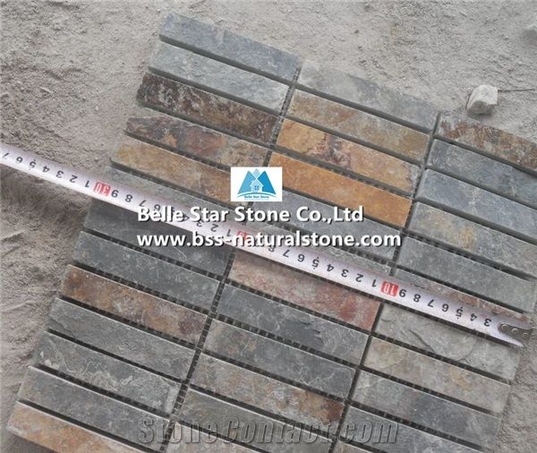 Multicolor Riven Slate Mosaic,Rusty Split Face Slate Wall Mosaic,Copper Rust Slate Floor Mosaic,Multicolour Slate Stone Mosaic,Sunset Slate Mosaic Pattern,Autumn Rose Mosaic Tiles,Natural Stone Mosaic