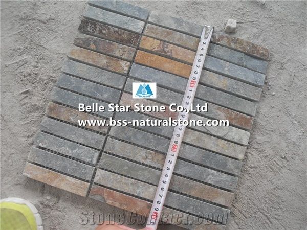 Multicolor Riven Slate Mosaic,Rusty Split Face Slate Wall Mosaic,Copper Rust Slate Floor Mosaic,Multicolour Slate Stone Mosaic,Sunset Slate Mosaic Pattern,Autumn Rose Mosaic Tiles,Natural Stone Mosaic