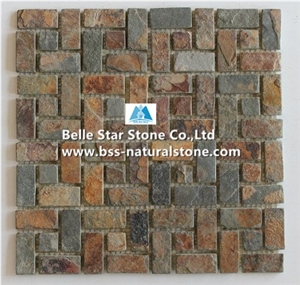 Multicolor Riven Slate Mosaic,Rusty Split Face Slate Wall Mosaic,Sunset Slate Floor Mosaic,Autumn Rose Slate Mosaic Pattern,Copper Rust Slate Mosaic Tiles,Natural Multicolour Slate Stone Mosaic