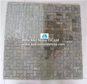 Multicolor Riven Slate Mosaic,Rusty Split Face Slate Wall Mosaic,Sunset Slate Floor Mosaic,Autumn Rose Slate Mosaic Pattern,Copper Rust Slate Mosaic Tiles,Natural Multicolour Slate Stone Mosaic