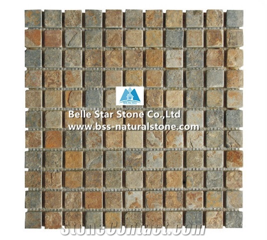 Multicolour Riven Mosaic,Rusty Split Face Slate Wall Mosaic,Sunset Slate Floor Mosaic,Autumn Rose Slate Mosaic Pattern,Multicolor Slate Mosaic Tiles,Natural Stone Mosaic,Interior Wall Stone Mosaic