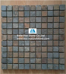 Multicolour Riven Mosaic,Rusty Split Face Slate Wall Mosaic,Sunset Slate Floor Mosaic,Autumn Rose Slate Mosaic Pattern,Multicolor Slate Mosaic Tiles,Natural Stone Mosaic,Interior Wall Stone Mosaic