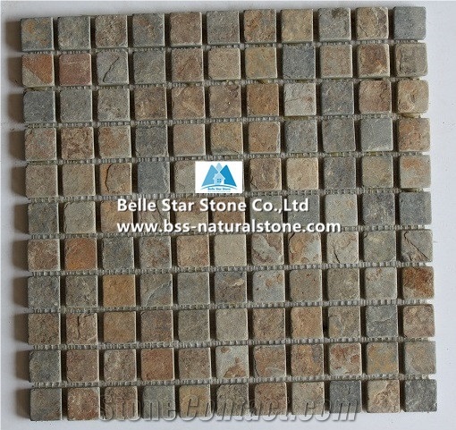 Multicolour Riven Mosaic,Rusty Split Face Slate Wall Mosaic,Sunset Slate Floor Mosaic,Autumn Rose Slate Mosaic Pattern,Multicolor Slate Mosaic Tiles,Natural Stone Mosaic,Interior Wall Stone Mosaic