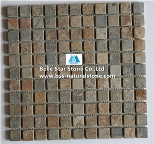 Multicolour Riven Mosaic,Rusty Split Face Slate Wall Mosaic,Sunset Slate Floor Mosaic,Autumn Rose Slate Mosaic Pattern,Multicolor Slate Mosaic Tiles,Natural Stone Mosaic,Interior Wall Stone Mosaic