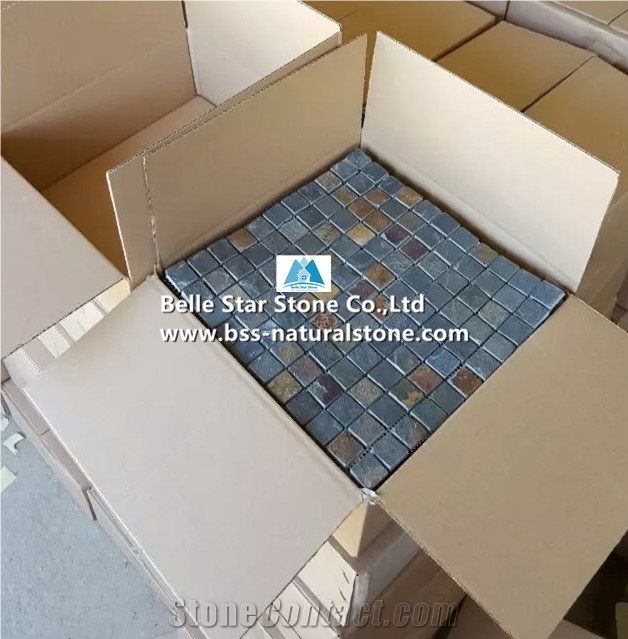 Multicolour Riven Mosaic,Rusty Split Face Slate Wall Mosaic,Sunset Slate Floor Mosaic,Autumn Rose Slate Mosaic Pattern,Multicolor Slate Mosaic Tiles,Natural Stone Mosaic,Interior Wall Stone Mosaic