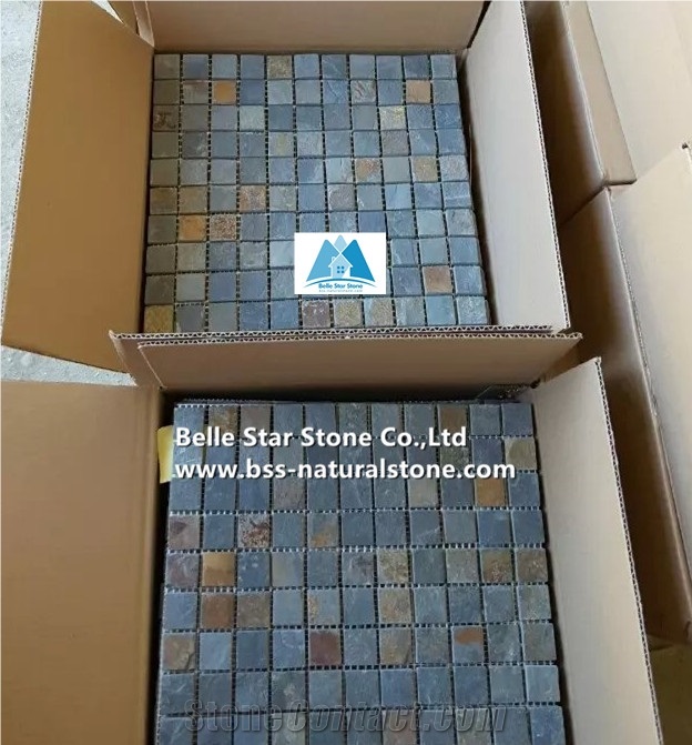 Multicolour Riven Mosaic,Rusty Split Face Slate Wall Mosaic,Sunset Slate Floor Mosaic,Autumn Rose Slate Mosaic Pattern,Multicolor Slate Mosaic Tiles,Natural Stone Mosaic,Interior Wall Stone Mosaic