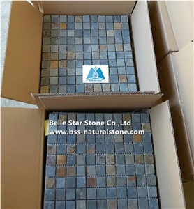 Multicolour Riven Mosaic,Rusty Split Face Slate Wall Mosaic,Sunset Slate Floor Mosaic,Autumn Rose Slate Mosaic Pattern,Multicolor Slate Mosaic Tiles,Natural Stone Mosaic,Interior Wall Stone Mosaic
