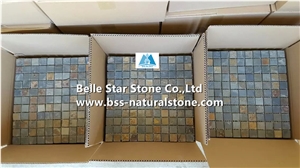 Multicolour Riven Mosaic,Rusty Split Face Slate Wall Mosaic,Sunset Slate Floor Mosaic,Autumn Rose Slate Mosaic Pattern,Multicolor Slate Mosaic Tiles,Natural Stone Mosaic,Interior Wall Stone Mosaic