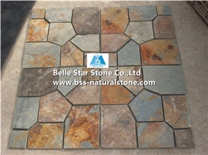 Multicolour Riven Slate Meshed Flagstone,Rusty Split Face Slate Flagstone Wall,Copper Rust Slate Flagstone Walkway Pavers,Autumn Rose Slate Flagstone Patio,Sunset Slate Flagstone Driveway