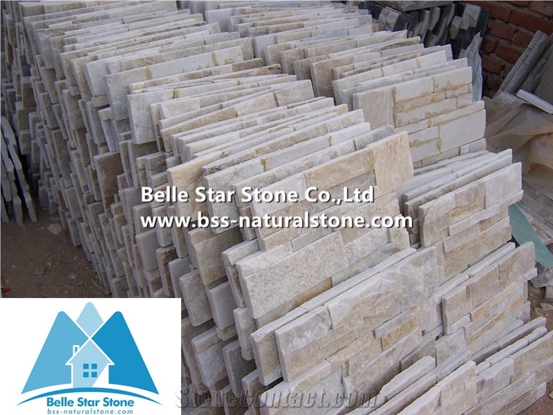 Off-White Quartzite S Cut Ledgestone,Ivory Quartzite Culture Stone,Milk Cream Quartzite Thin Stone Veneer,Natural Stacked Stone,Quartzite Stone Wall Panels,S Cut Stone Cladding,Ivory Wall Stone